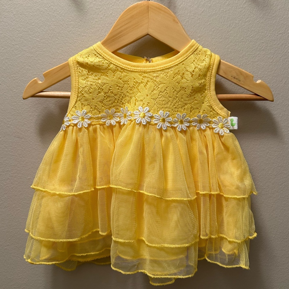 Yellow Lace Baby Dress with Floral Accents